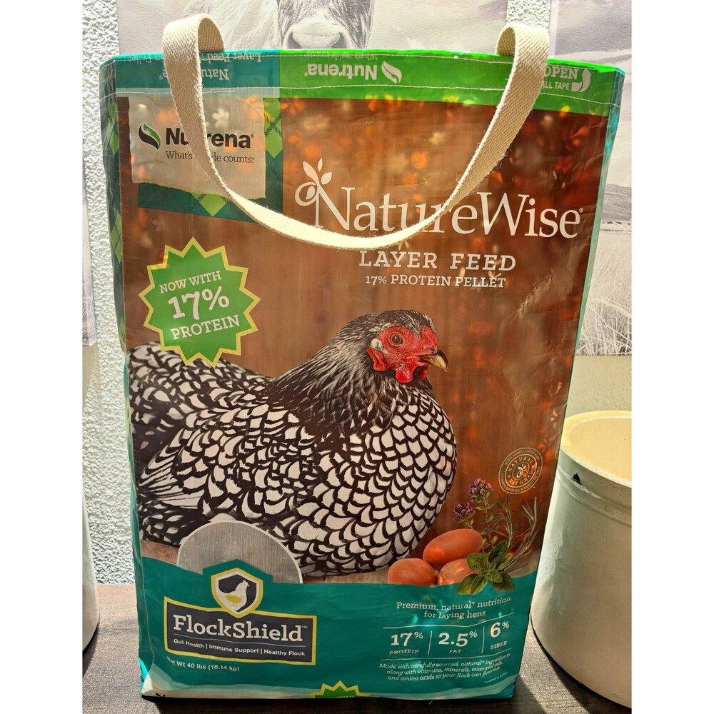 XL Lined Tote Bag Upcycled Nutrena NatureWise Chicken Feed Bag Handmade Floral